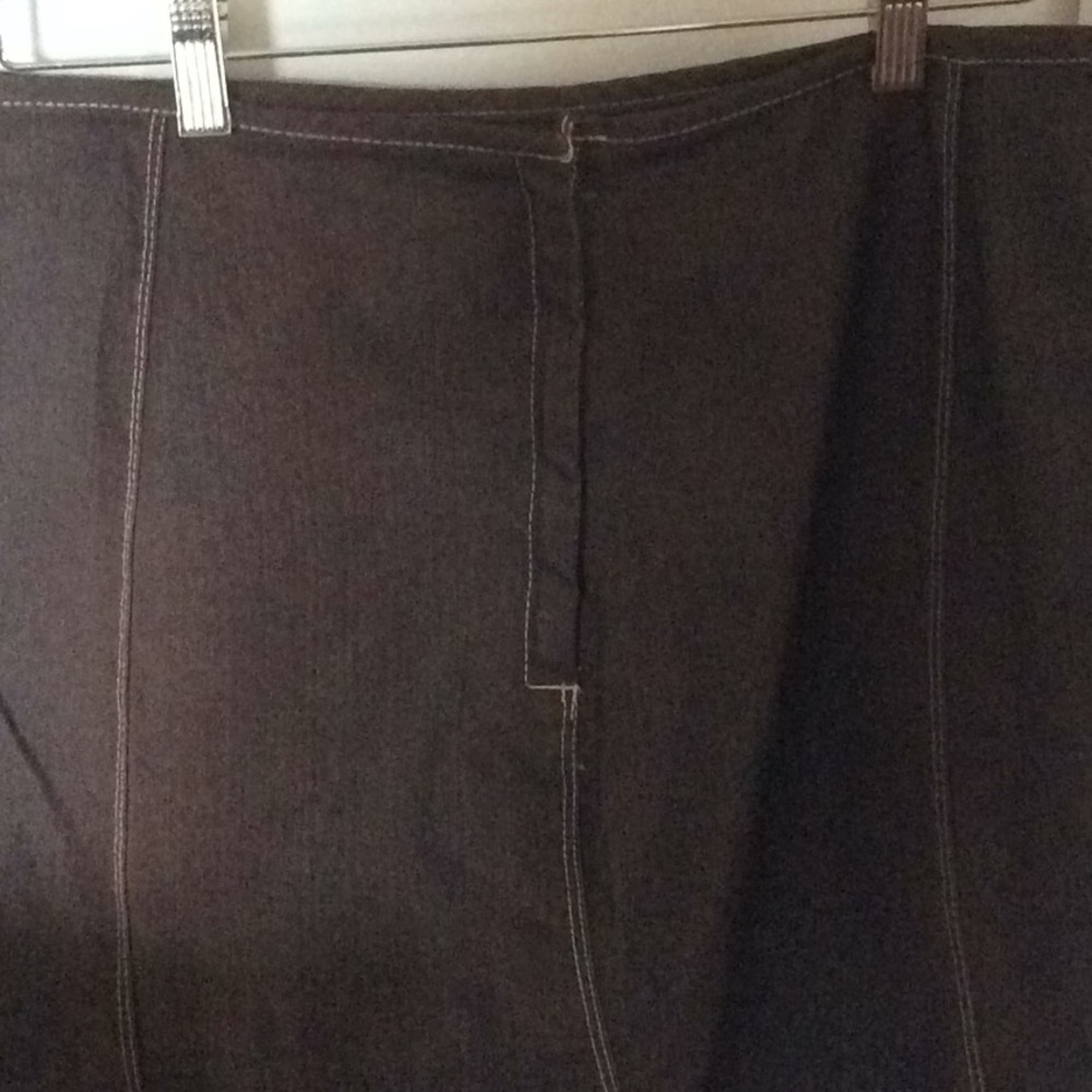 DENIM FITTED/ FLARED AT BOTTOM  BROWN SKIRT MIDI - Picture 3 of 7